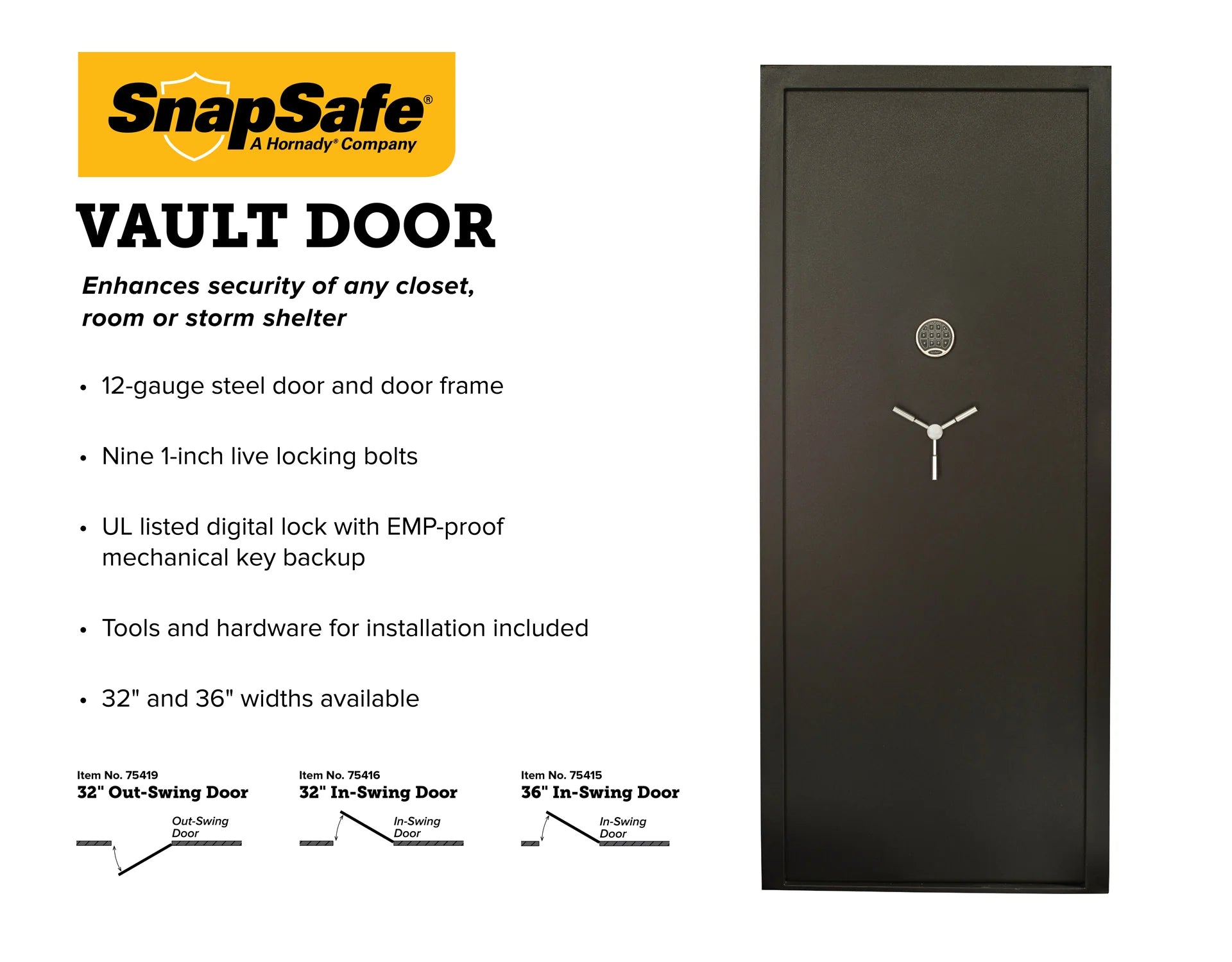Snap Safe Vault Door - Model 75419 - 32" Out-Swing Vault Door